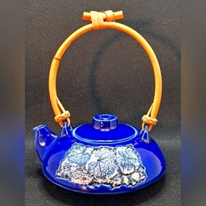 Ornamental Japanese Style Vintage Tenmoku Pottery Teapot Cobalt Blue Malaysia